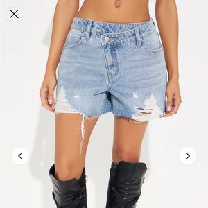 Fashion Nova Light Blue Distressed Jean Shorts